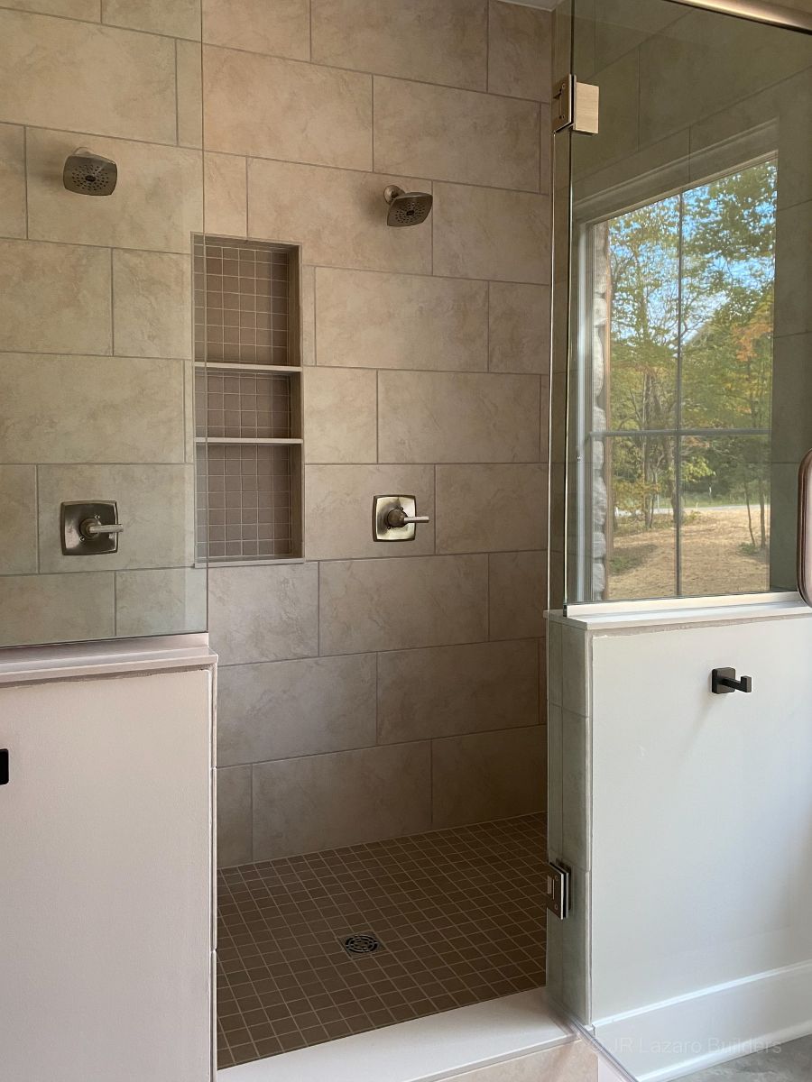 Custom walk-in tile shower installed by Brewer Custom Floors in Avon, Indiana